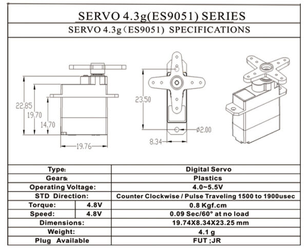 EMAX Digital Micro Servo ES9051 (4.3g)