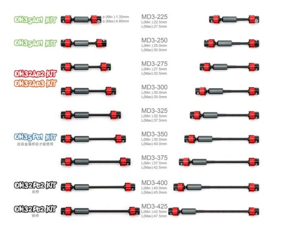 MD3-425 Ultrafine Single Metal Drive Shafts for Orlandoo Hunter